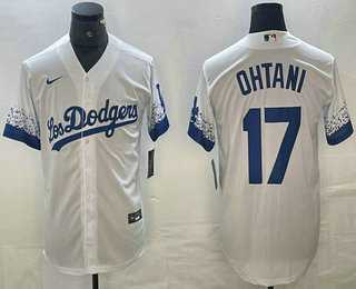 Mens Los Angeles Dodgers #17 Shohei Ohtani White 2021 City Connect Cool Base Stitched Jersey
